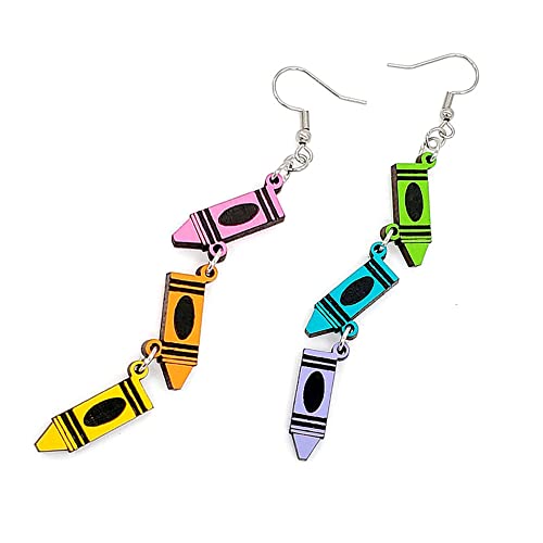 Cute Dangling Crayon Teachers Earrings for Women Handmade Funny Pencil Book Wood Drop Dangle Earrings Rainbow Lightweight Acrylic Reading Earrings Gifts4