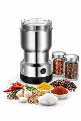 Image of Stainless Steel Portable Mini Electric Coffee & Spice Grinder | Masala & Dry Fruit Grinder | High Speed Multipurpose Powder Machine for Kitchen