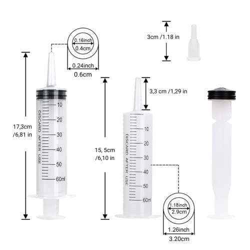 5 Stück Spritzen 60 ml/cc mit Schläuchen und stumpfen Nadeln, Wiederverwendbar, Einzeln Verpackung, Steril, Messflüssigkeiten, Pflanzenbewässerung, Tierfütterung, Wissenschaftliche Labors, Industrie