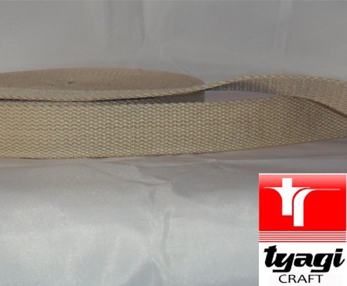 25mm Pure Cotton Tape Strong Thick Webbing Strap Tent Upholestry Bags Edging Craft Beige 2MTR Tyagi Craft