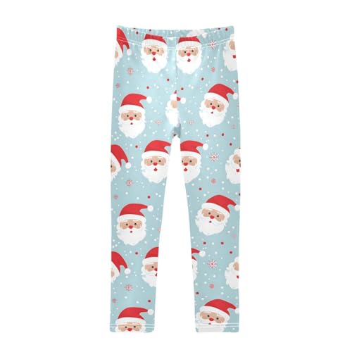 Polka Dot Santa Claus Blue Girls Leggings Ultra Soft Compression Yoga Gym Pants for Kids 4-10T