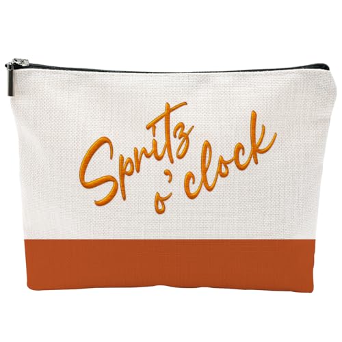 ZUYUROU Funny Makeup Bag for Women - Spritz o'clock Cocktail Lover Gift - Italian Summer Vacation Travel Pouch - Trendy Orange Color Block Toiletry Organizer for Bachelorette Party & Bridesmaids