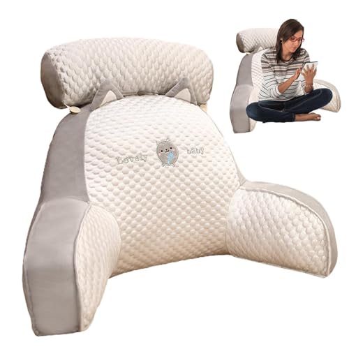 Fabixoin Almohada De Lectura para Cama, Respaldo 2 En 1 para Sentarse En La Cama, Respaldo Lumbar con Reposabrazos, Almohada para Sofá, Comodidad Y Ergonomía, Cojín De Cuña para Respaldo De Sofá