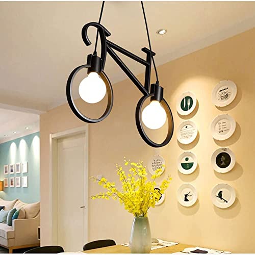 Image of JACKAL Metal Cycle Shape Pendant Light (Withbulb) - Pack of 1, Hanging Ceiling Light with Braided Cord | Fancy Lights for Home, Living Room, Cafe, Restaurants & Bar (Black)