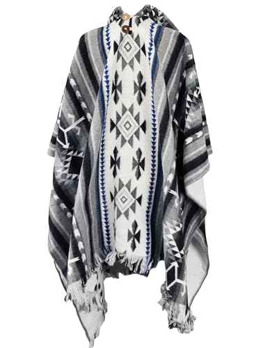 Image of Alpaca Mens Poncho with Hood - Cowboy Serape Western Poncho - Clint Eastwood Poncho for Men - Ecuadorian Cloak with Hood Men