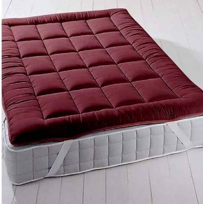Image of Rajasthan Crafts Ultra Soft Microfiber Mattress Topper /Padding (Small Queen Bed (60inch x 72inch), Maroon)