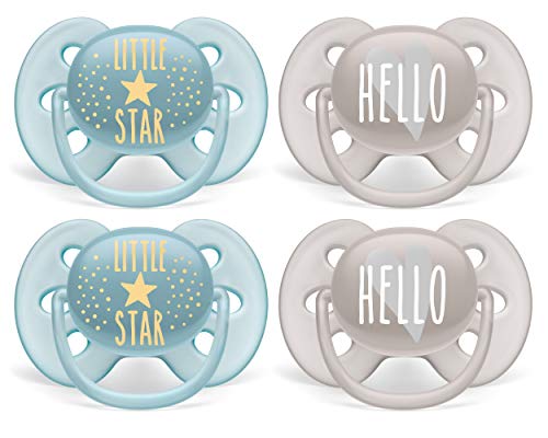 Philips Avent Ultra Soft Pacifier, 6-18 Months, Little Star And Hello Designs, 4 Pack, Blue/Grey Scf223/41 #TOP25