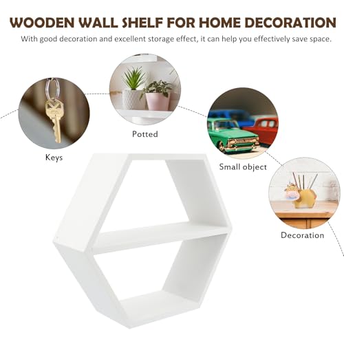 Estante de almacenamiento de pared hexagonal flotante de madera para hogar 5