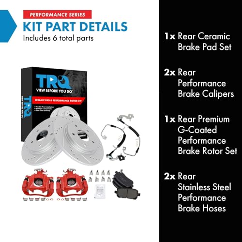Image of TRQ Performance Rear Brake Pad and Rotor Set Ceramic Coated Drilled Slotted