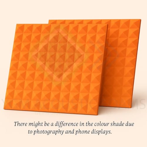 Image of YGM Acoustic Foams Pyramid Acoustic Panels 1 Foot x 1 Foot x 1 inch Thick | 50 Density Acoustical Sound Proof Foam for Room & Studio | Echo Reduction & Noise Absorption (Orange, Set of 27)