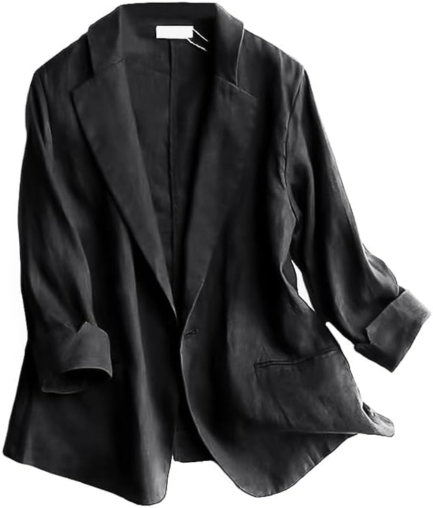 IDEALSANXUN Linen Blazer Women 3/4 Sleeve Lightweight Spring Summer Blazer Jackets