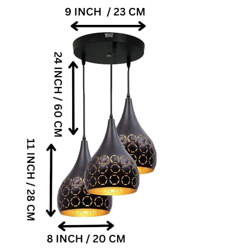 Image of GreyWings 3 Light Hanging Light for Home, Black Aluminium Pendant Light with E27 Holder | Designer Ceiling Hanging Lamp for,Bulb Not Included, Cluster Set