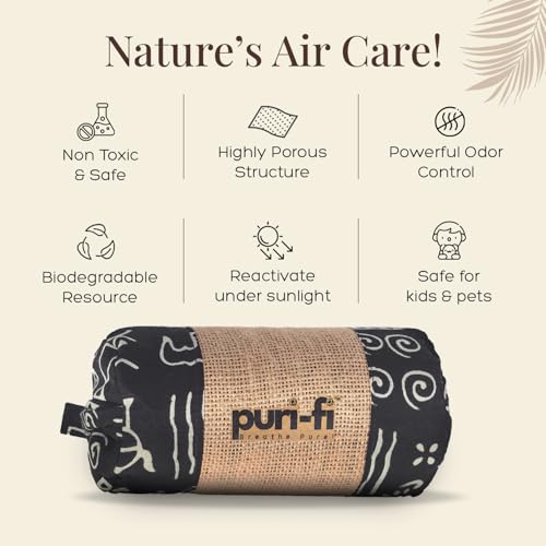 Image of Charcoal Air Purifier (Black Doodle) - Non-Electric, Reusable Odor & Moisture Absorber with Coconut Shell Charcoal for Home, Car, Closet & Office.(400gm & 250g), Combo of 2