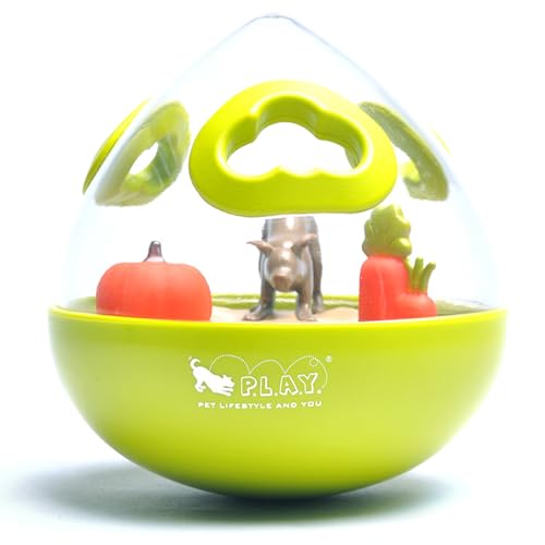 Wobble Ball Interactive Food & Treat Dispensing Puzzle Toy for Puppies & Dogs - Slow Feeder, Mental Enrichment, Forage Skills, Training, Relieves Boredom - Dishwasher Safe, Easy to Clean (Lime Green)