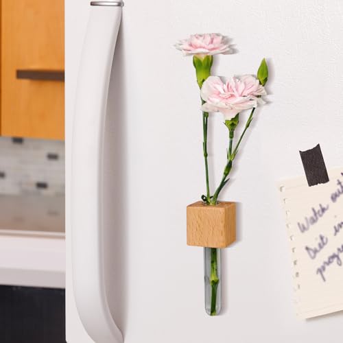 Mini jarrones magnéticos de madera y vidrio para nevera