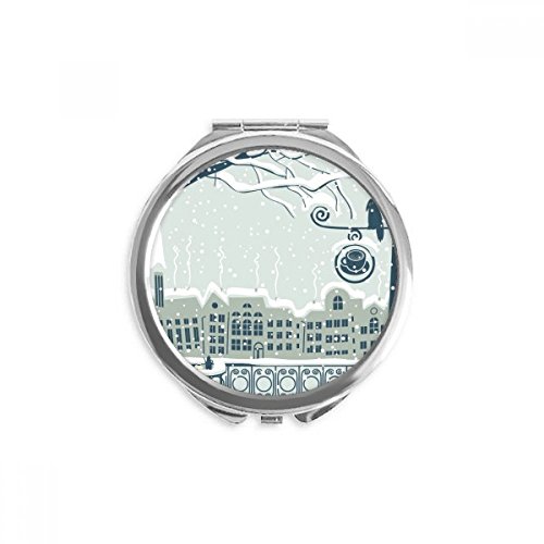 Miroir de poche à la main multicolore petit miroir rond maquillage arbre oiseau neige