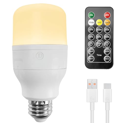 Idealife Bombilla LED E27, Bombillas, Luz Recargable Regulable Bombilla LED con Control Remoto, 3 Temperaturas de Color, Blanco Cálido para Dormitorio en Casa