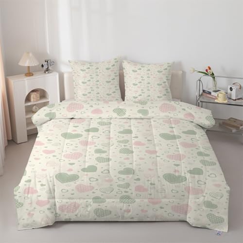 buyluhn Edredón matrimonial con bonitos corazones, reversible, para todas las estaciones, tamaño matrimonial, 7.5 tog, edredón minimalista y moderno, lavable a máquina, para cama, verano, invierno