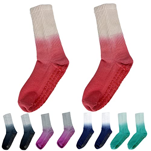 Image of FYOURH- Women Crew Yoga socks - 5 Pairs or 2 Pairs - Tie dye Socks for pilates - Non slip Crew Socks