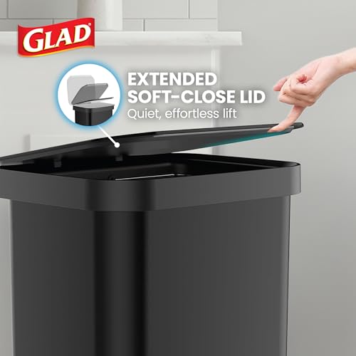 Image of Glad Stainless Steel Step Trash Can, Series 2 with Clorox Protection - Large Black Kitchen Garbage Bin with Soft Close Lid, Foot Pedal and Waste Bag Roll Holder, 20 Gallon
