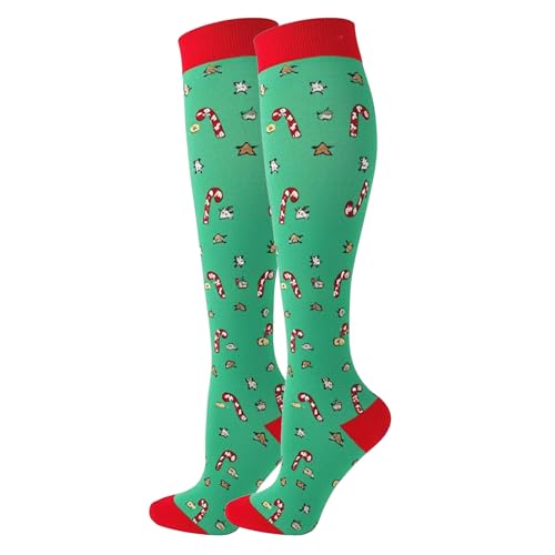 Meias de compressão para mulheres e homens, meias divertidas e coloridas, melhor suporte até o joelho, meias de atletismo de viagem graduadas, Natal 2, 8-14