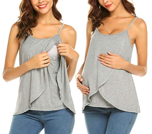 Ekouaer Women s Nursing Maternity Tank Tops Adjustable Shoulder Straps Breastfeeding Clothes Sleeveless Shirts Breastfeeding Tank Top Light Grey M