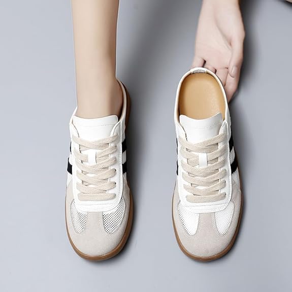 2025 Women's Fashionable Contrast Mesh Design Lace Up Walking Shoes，Bareback Sports Shoes,Women's Full Round Headed Slippers3