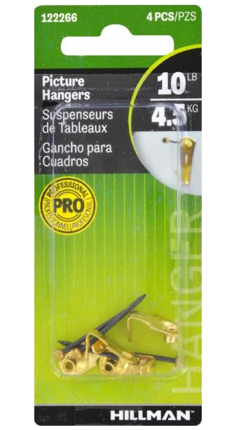 Image of Hillman Professional Picture Hangers 10 Lb Brass Plated Blue Carded