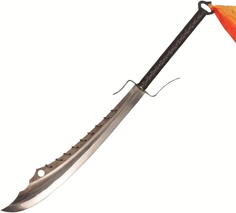 Espada ancha china de 42.5 pulgadas y funda de cuero, hoja de acero inoxidable, mango envuelto en cuerda de cera, empuñadura de bucle abierto