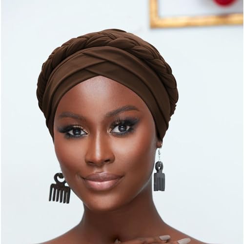 Image of DRESHOW Turban Pre-Tied Twisted Hat Thread African Head Wraps for Black Women Chemo Cancer Cap Braid Hair Cover