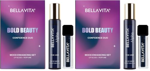 Image of BELLAVITA Mood Enhancing Bold Beauty Lip Gloss and Perfume Combo pack | Gift set | Mood Duos Perfume 15ml & Mood Matching pH Adapting Lip Gloss 4ml | Hydrating and Glossy Finish (Pack of 2)
