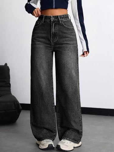 Image of KOTTY Women's High Rise Wide Leg Denim Jeans | Relaxed Fit Casual Everyday Jeans for Women