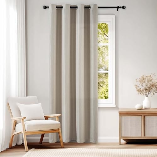 jinchan Linen Textured Curtain for Living Room Darkening Curtain 84 Inch for Bedroom Privacy Protection Thermal Insulated Light Blocking Curtains Window Treatments Grommet Drapes Greyish Beige 1 Panel