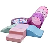 Hoohtoot Toddler Foam Climbing Toy, 4-Piece PU Leather Soft Blocks with Baby Ball Pit & Play Tunnel – Indoor Climb and Crawl Playset Obstacle Course Jungle Gym