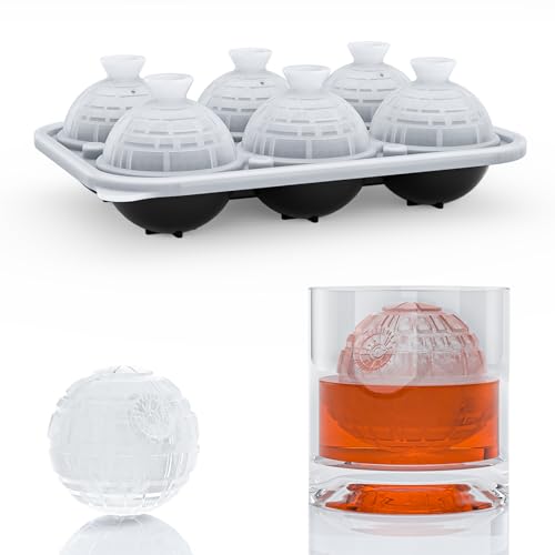 6 Chamber 2.34 3D Death Star Ball Ice Cube Tray With Funnel Large Round Ice Ball Molds Silicone Fun Shapes Whiskey Circle Ice Tray For Chilling Whiskey Cocktails Bourbon Brandy and Beverages