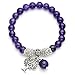 Jovivi 8MM Purple Amethyst Natural Gemstone Healing Crystals Point Life Tree Lucky Charm Stretch Bracelet