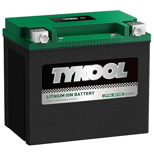 Image of TYKOOL LFP30L-BS-STD Lithium Battery, Replaces YTX30L-BS, 650CCA 12Ah Fits for Motorcycle UTV ATV PWC, Compatible with Harley Touring Road King Moto Guzzi 1000cc Polaris Ranger RZR 800,Digital Readout