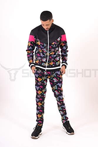 SCREENSHOT Mens Urban Hip Hop Premium Track Jacket - Slim Fit Side Taping Sportswear Urbanwear Streetwear Fashion Top, F11904-black/Pop, X-Large