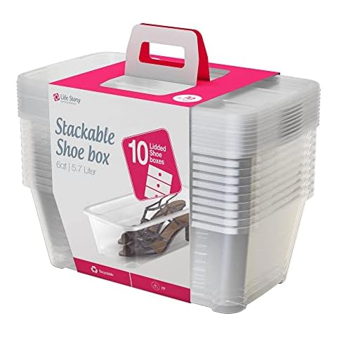 Life Story 5.7 Liter Multipurpose Stackable Clear Plastic Storage Containers with Lid for Shoes Accessories and Closet, 10 Pack Cover