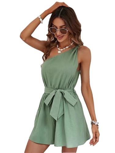Women's Summer Casual V-Neck Monochromatic Jumpsuit Five-Point Shorts Image Color2