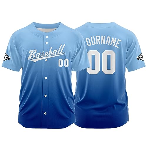 Custom Gradient Baseball Jersey Print Personalized Name, Number and Logo for Men Women Kids (Light Blue-Blue)