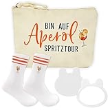 Aperol Geschenkset - Aperol Make Up Tasche & Socken Geschenkset mit Tragespiegel für Damen,Aperol Spritz Geschenkidee,Lustige Sportsocken,Cocktailliebhaber Kosmetiktasch & Socken 36-42