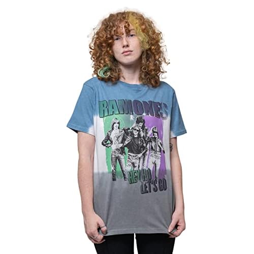 Ramones Camiseta Hey Ho Retro Band Logo Oficial Unisex Dip Dye Azul, Azul, XXL
