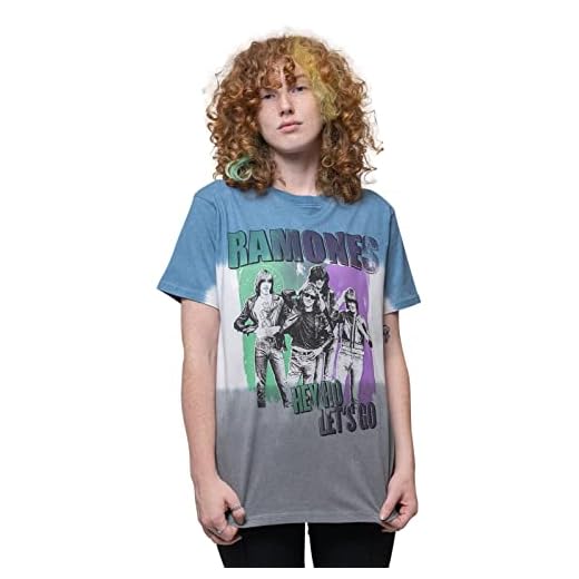 Ramones Camiseta Hey Ho Retro Band Logo Oficial Unisex Dip Dye Azul, Azul, XXL