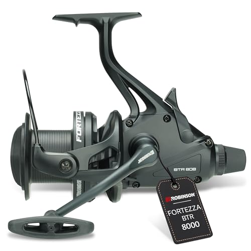 Robinson Karpfenrolle 8000 mit 18kg Bremskraft – Angelrolle mit Quick & Power Drag – Schneckengetriebe für gleichmäßige Schnurverlegung – Duraluminium-Spule – Fortezza mit Freilauf