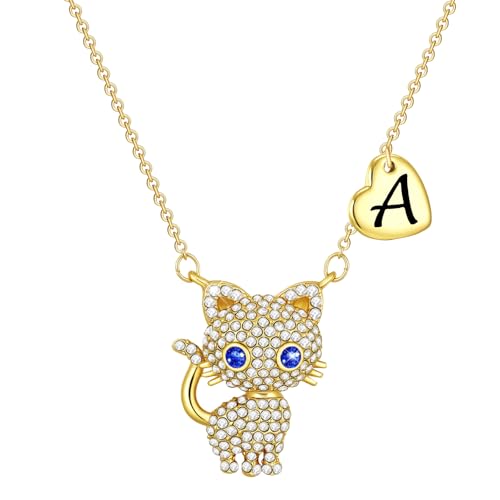 Birthday Gifts for Girls Cat Necklaces for Girls Initial Necklace Heart Letter A-Z Cute Birthday Gifts for Women Daughter Granddaughter Niece 16+2 Inches