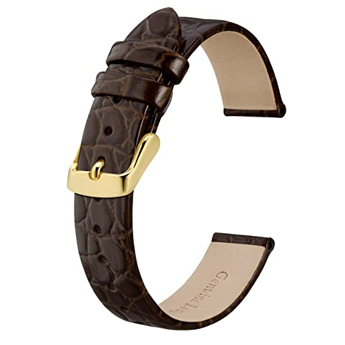 BISONSTRAP Skórzane paski do zegarka, miękkie paski zastępcze z polerowaną klamrą, 12 mm, 14 mm, 16 mm, 18 mm, 19 mm, 20 mm, Brązowy ze złotą klamrą, 10mm, pasek
