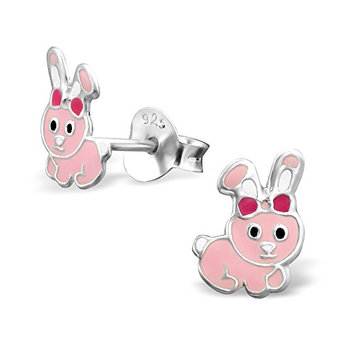 925 Sterling Silver Pink Easter Bunny Earrings