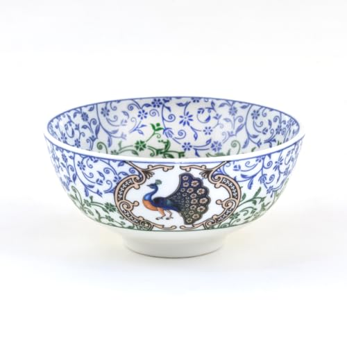 Image of GOLDEN QUEEN'S Porcelain Mini Bowl Set of 6 | Perfect for Dips, Chutneys, Dessert, Nuts, Pickles, Bites | Microwave Safe - Indian Peafowl Bowls, Multicolor, 120 Ml