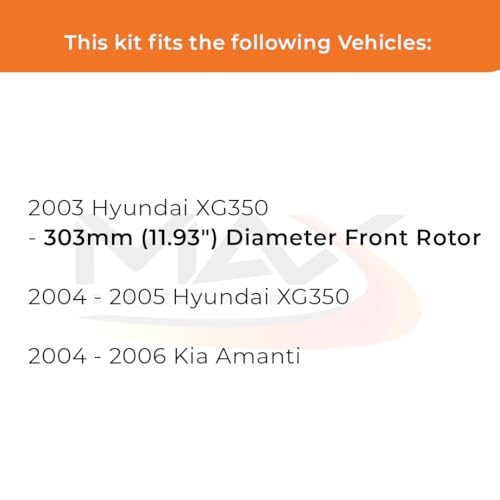 Image of Max Advanced Brakes Front Brake Kit Compatible With 2003 2004 2005 Hyundai XG350 Compatible With Kia Amanti Replacement Geomet Coated OE Disc Brake Rotors and Ceramic Brake Pads